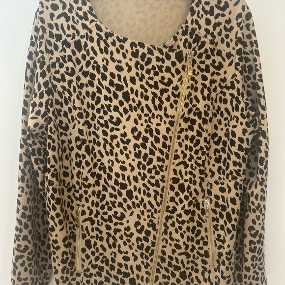 Belle by Kim Gravel Tan Leopard Print Moto Jacket - Picture 2 of 15